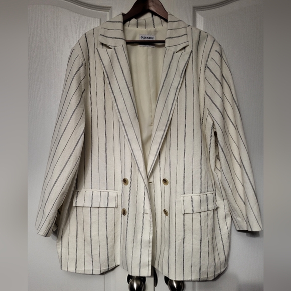 Oversized Linen Blend Double Breasted Blazer. Size 2x - Picture 3 of 9
